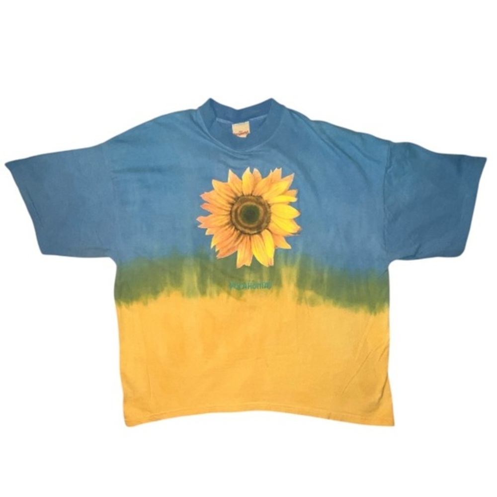 Vintage Disney Pocohontas Tie Dye Sunflower T-shirt Single Stitch Blue Yellow XL